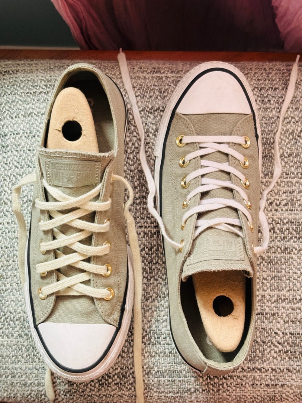 Converse All Stars Platform Low-Top Canvas Sneakers in Sage Green and White - Picture 2 of 9